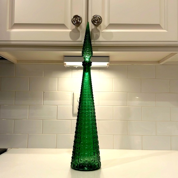 AMAZING! Vintage MCM Empoli Italian Green Aztec Genie Bottle Decanter 22" - Picture 1 of 12